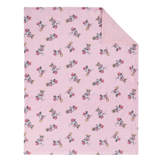 Minnie Mouse Hello Gorgeous Pink and White Deluxe Reversible Super Soft Baby Blanket