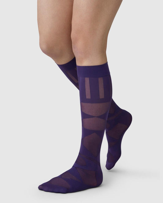 Kim Geometric Knee Highs - Plum