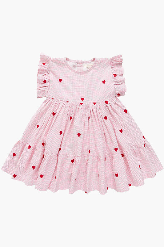 Pink Chicken Embroidered Heart Dress