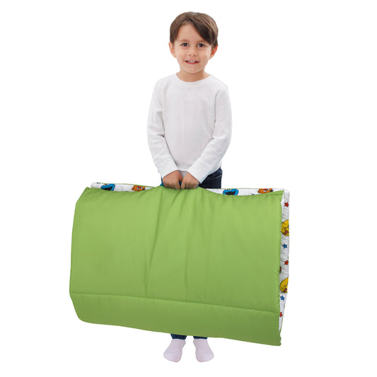 Come and Play Blue, Green, Red and Yellow, Elmo, Big Bird, Cookie Monster, Grover and Oscar the Grouch Deluxe Easy Fold Toddler Nap Mat