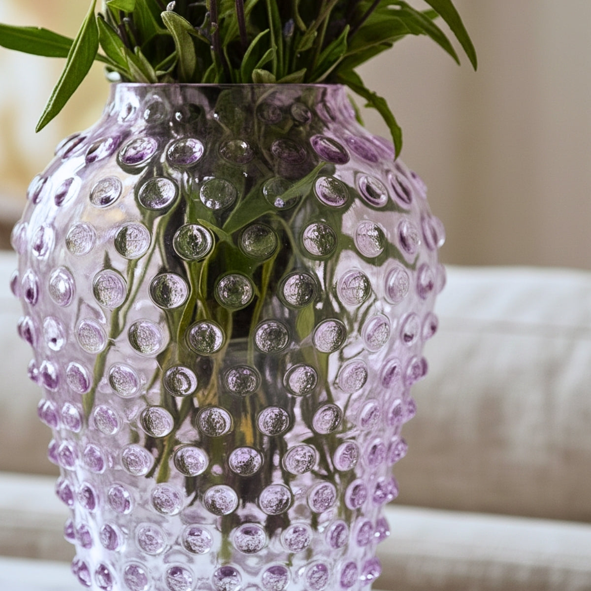 Hobnail Vase - Barrel - Lilac Bloom