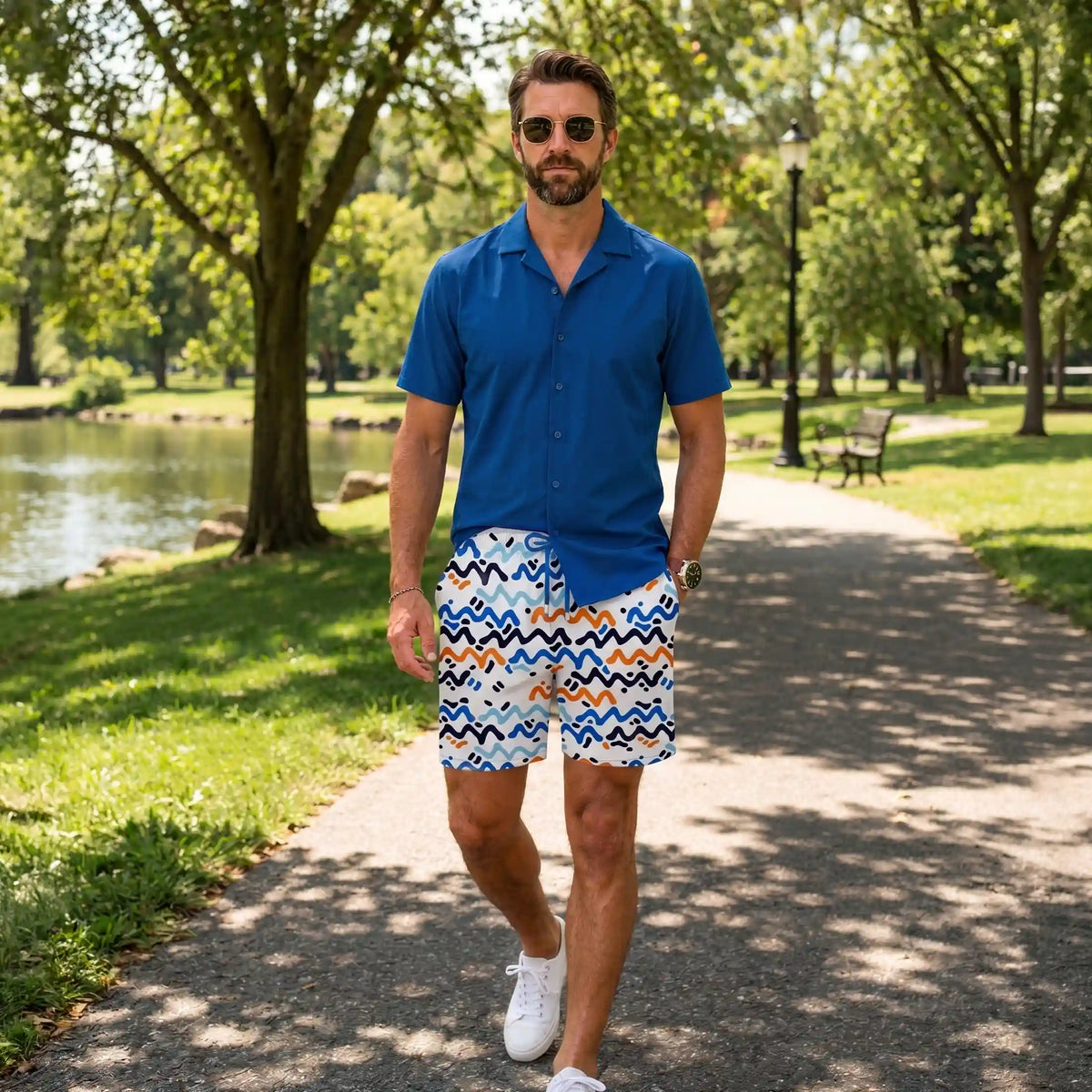 Men’s Short Sleeve Tailored Fit Button-Down Shirt – Ocean Blue