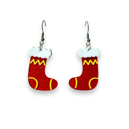 Christmas Stocking Drop Earrings by Lipstick & Chrome