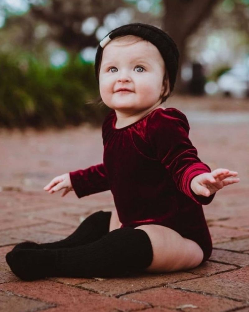 Livee Long Sleeve Velour Leotard - Cranberry