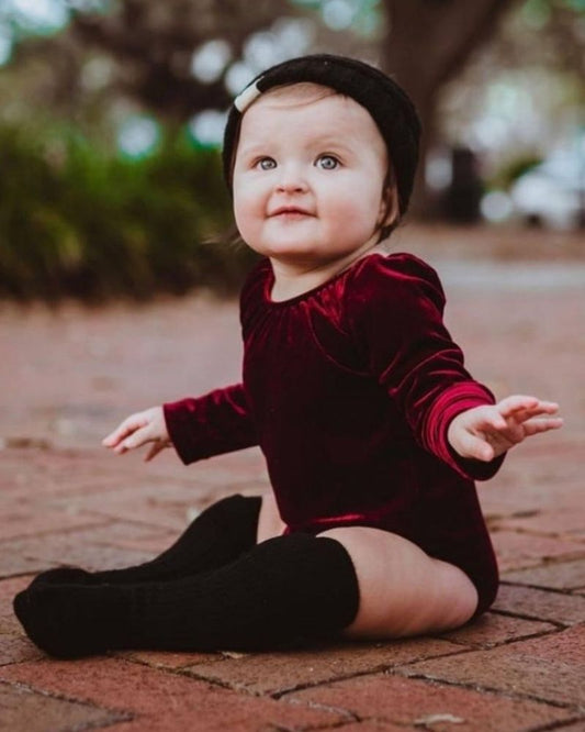 Livee Long Sleeve Velour Leotard - Cranberry