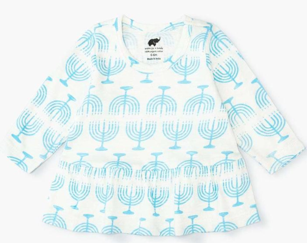 Long Sleeve Peplum Tee - Light the Menorah