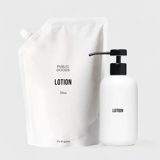 Stoneware Lotion Dispenser + Lotion Refill