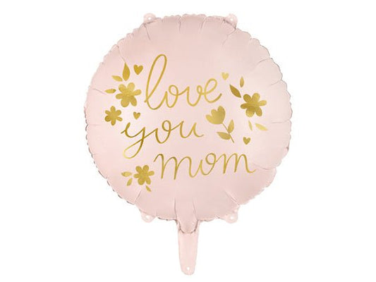 Love You Mom Foil Balloon | Pink Round Foil Balloon (Air or Helium Fill)