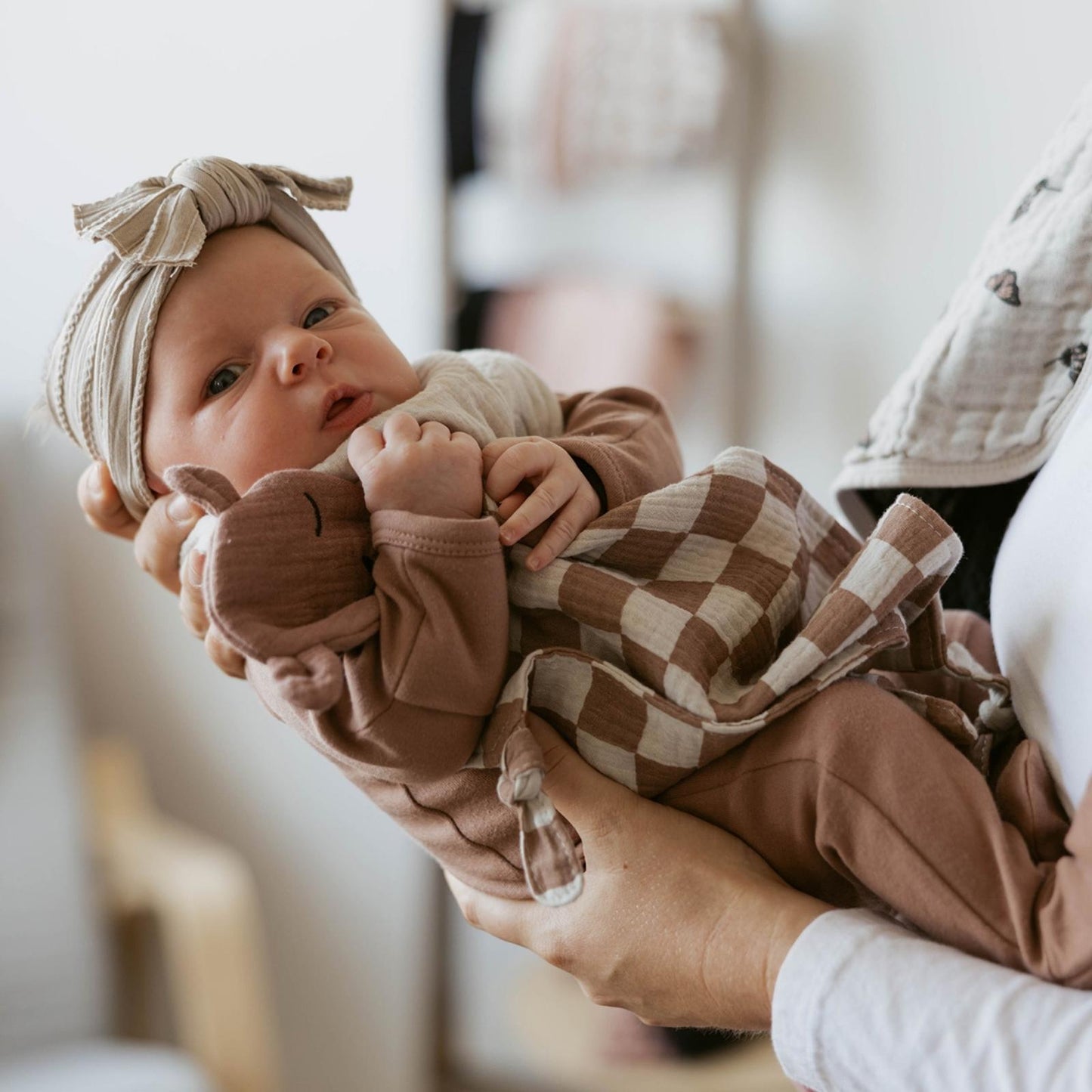 100% Muslin Lovey - Rosewood Checker