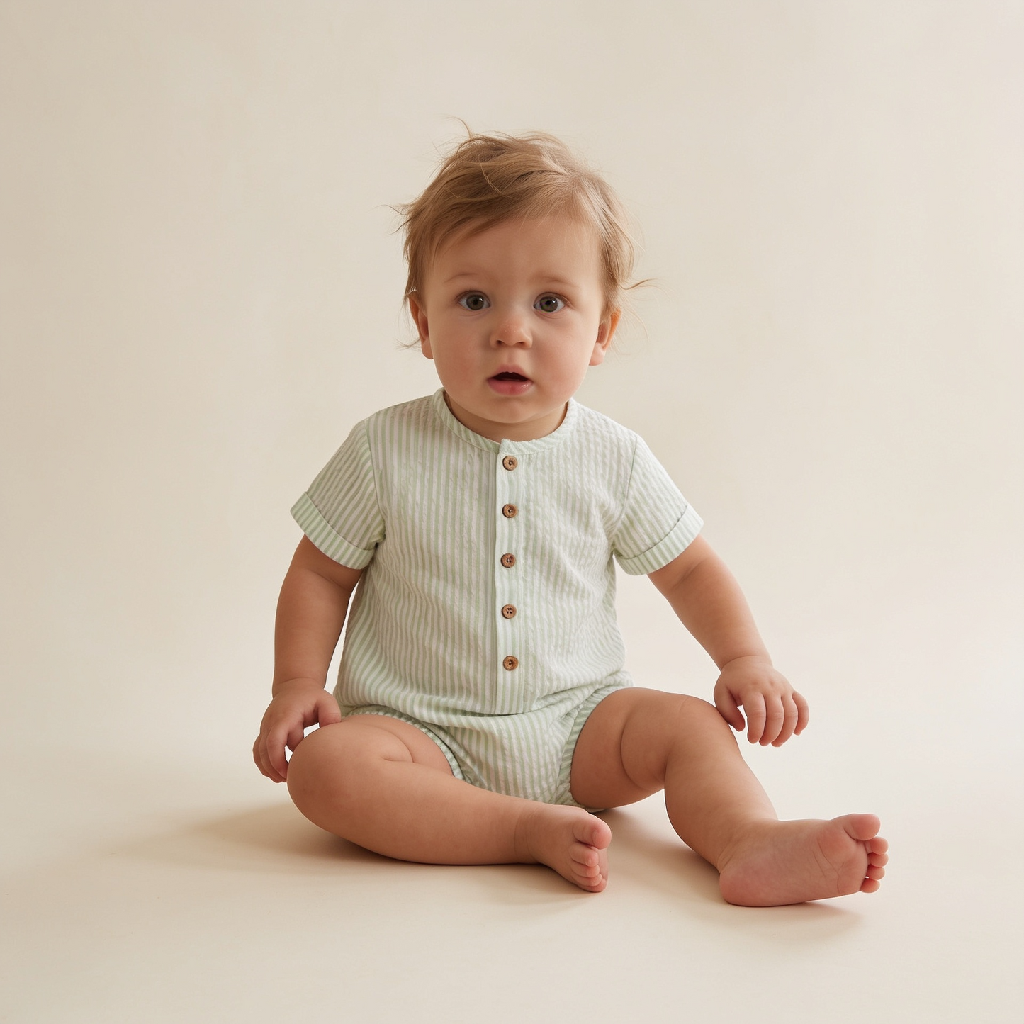 Organic Short Bubble Romper - Basil Stripes