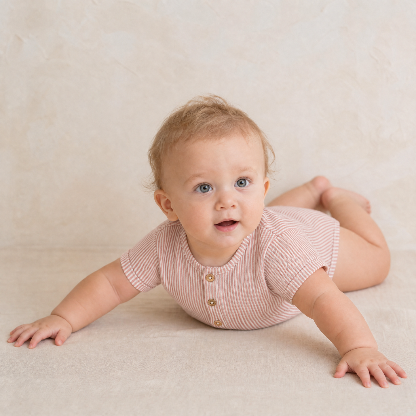 Organic Short Bubble Romper - Coral Stripes
