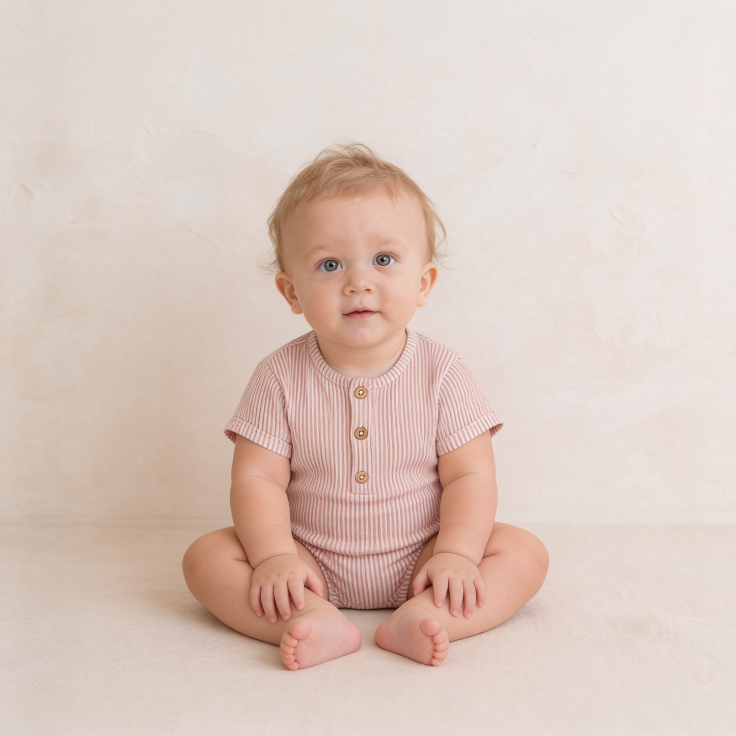 Organic Short Bubble Romper - Coral Stripes