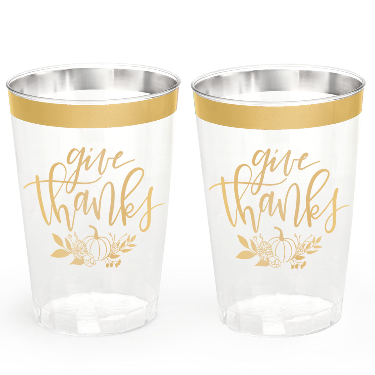 Give Thanks Cups - 30 gold foil plastic cups