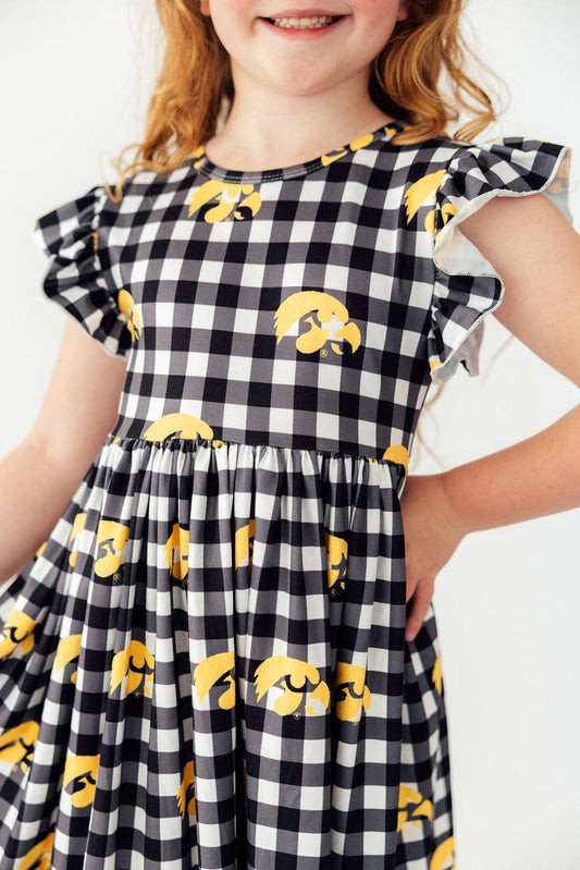 Iowa Plaid Tigerhawk Flutter Twirl Dress