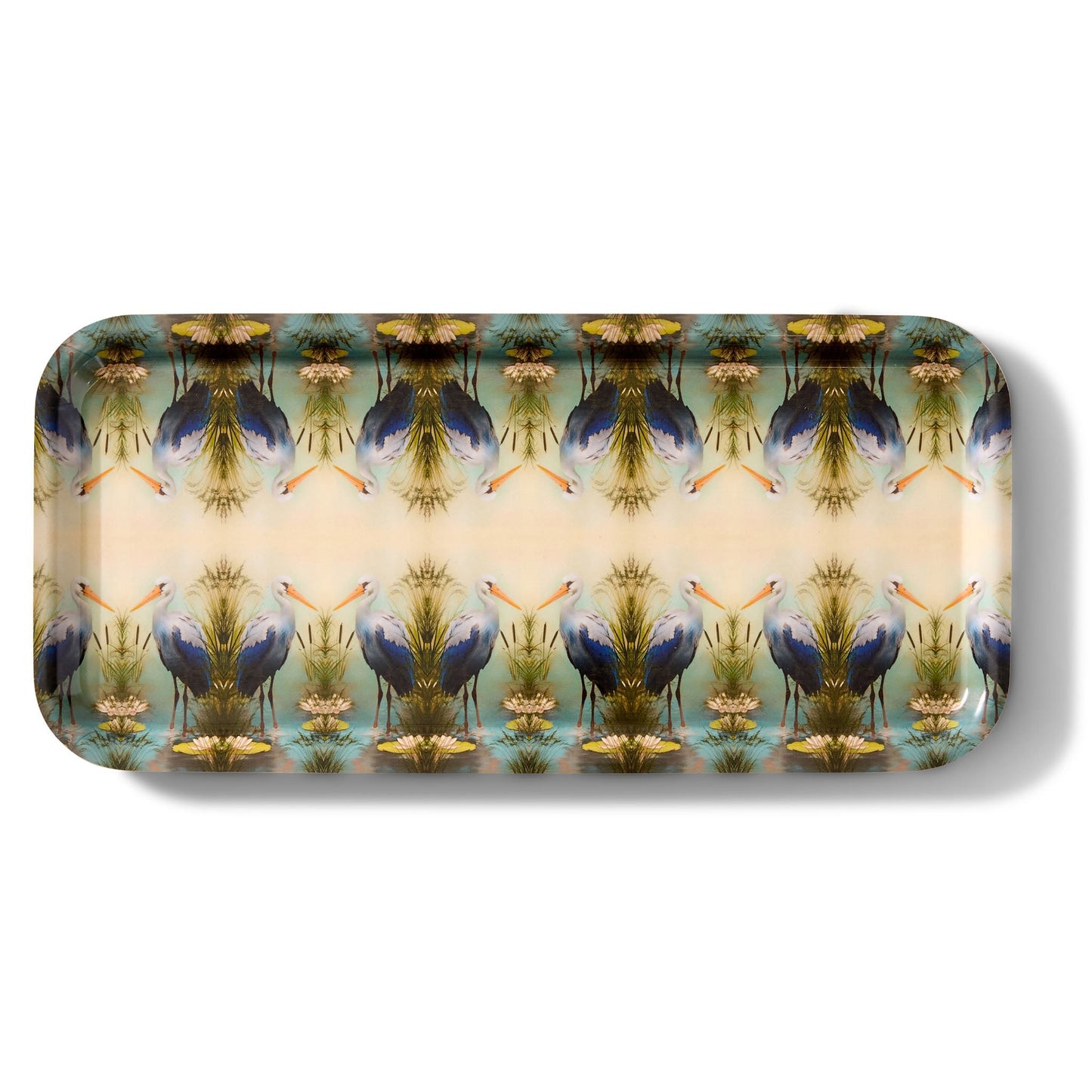Great Blue Stork Narrow Birchwood Small Decorative Tray