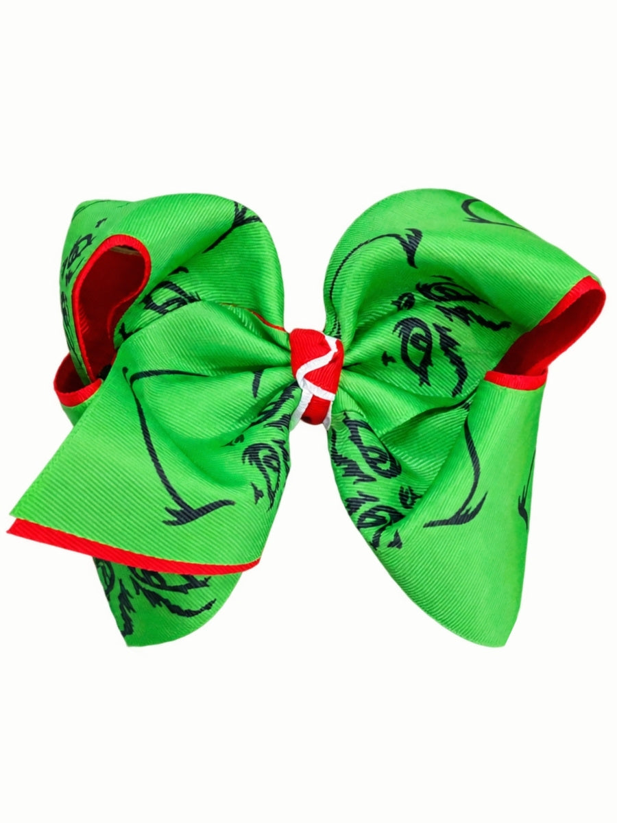 Mean Green Face XL Double Ribbon Bow