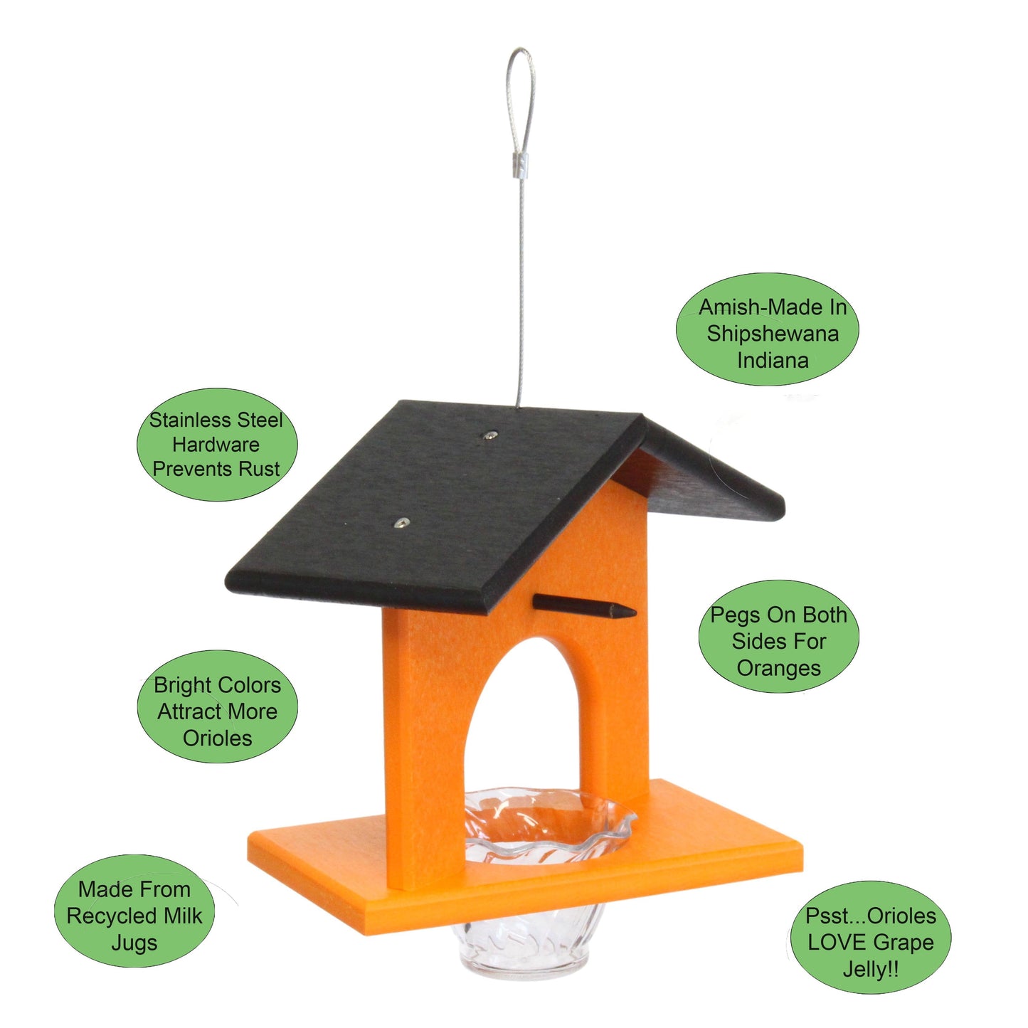 Hanging Oriole Jelly and Orange Bird Feeder, Eco-Friendly Poly Lumber