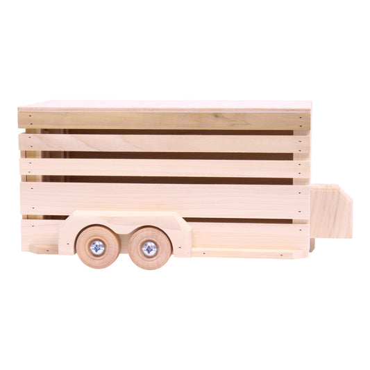 Amish-Made Wooden Horse Trailer Toy, Unfinished Wood