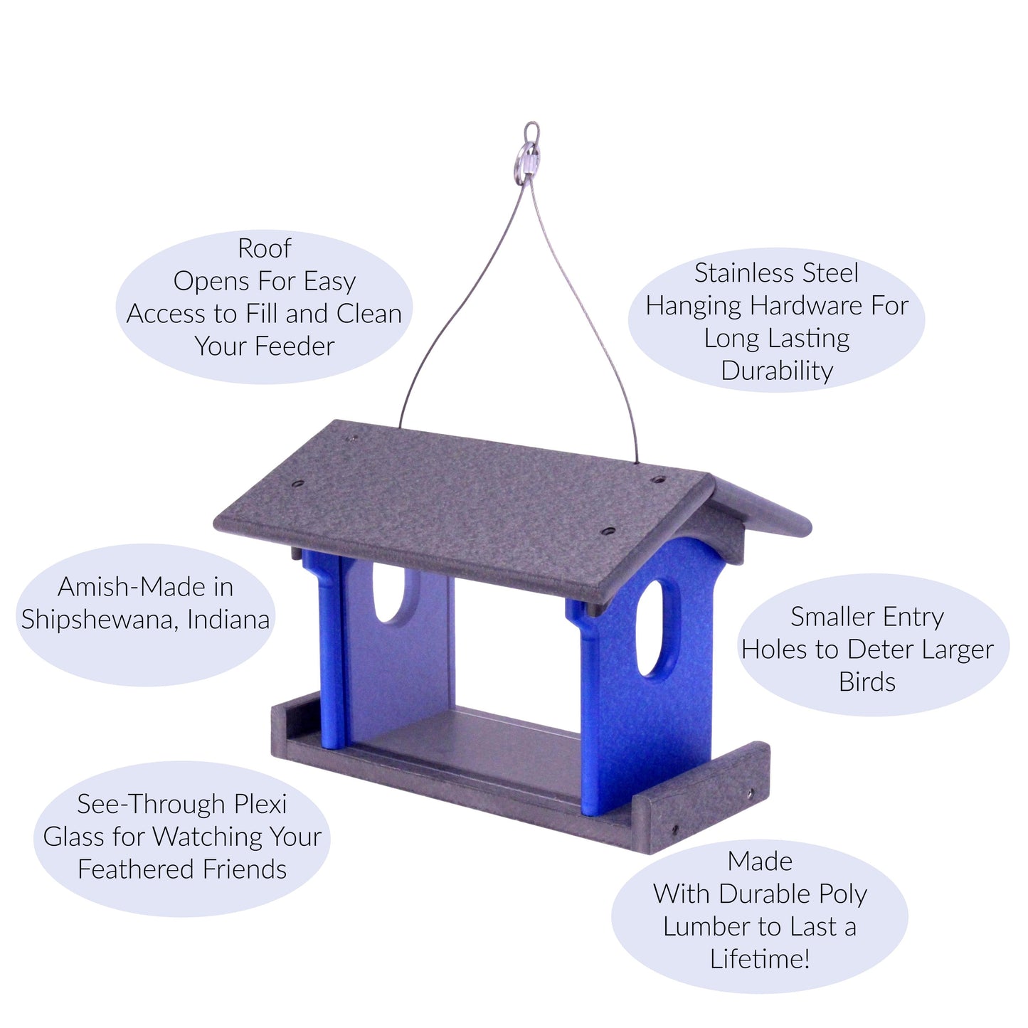Amish-Made Bluebird Feeder, Made With Poly Lumber, For Feeding Mealworms