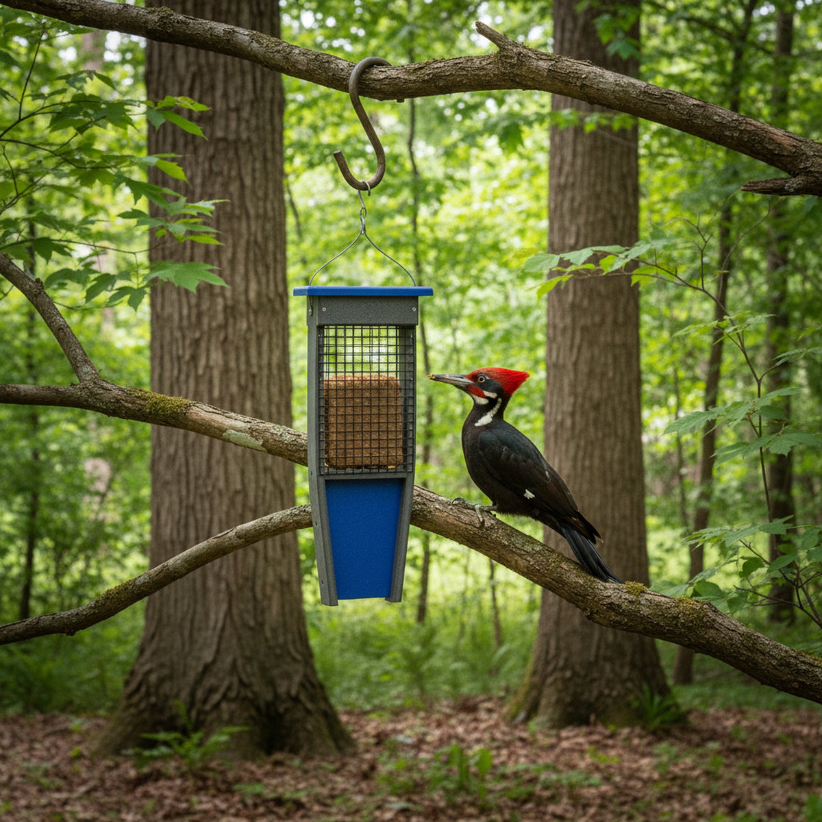 Pileated Woodpecker Suet Bird Feeder - Holds 2 Suet Cakes