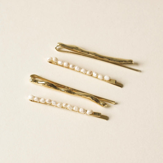 Freshwater Pearl Beaded Metal Hair Bobby Pins | Set of 4