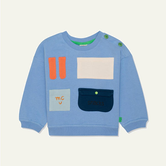 Recycled Cotton Pockets Kid Sweatshirt - Della Blue/multi