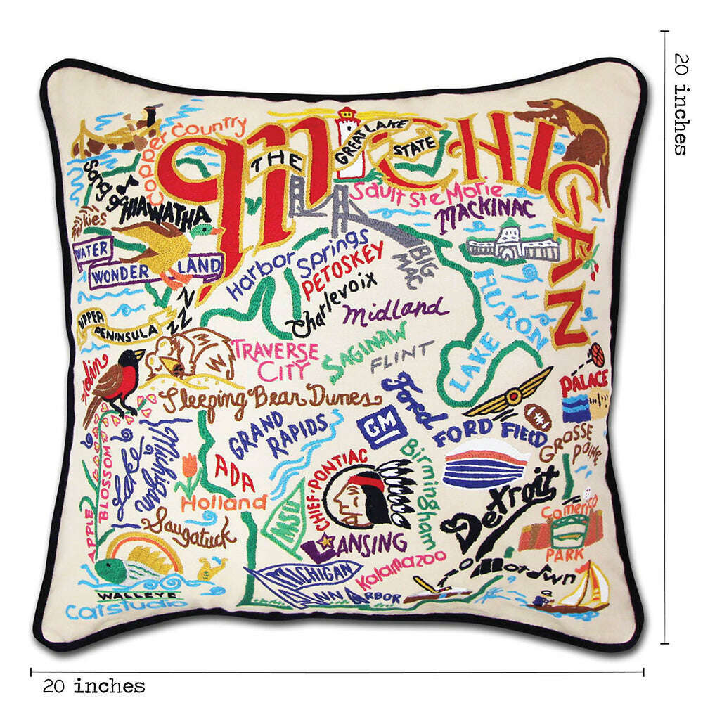 Michigan Hand-Embroidered Pillow