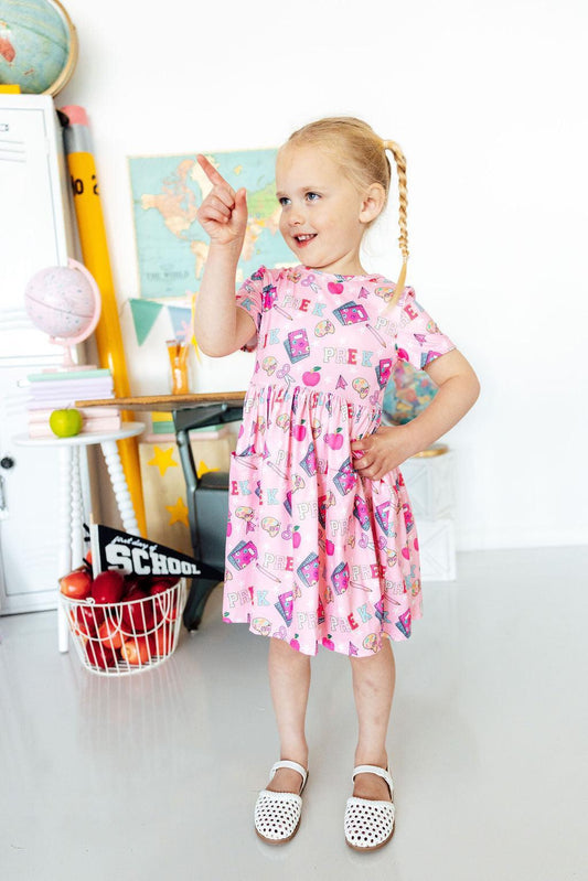 Pre-K Short Sleeve Pocket Twirl School Dress