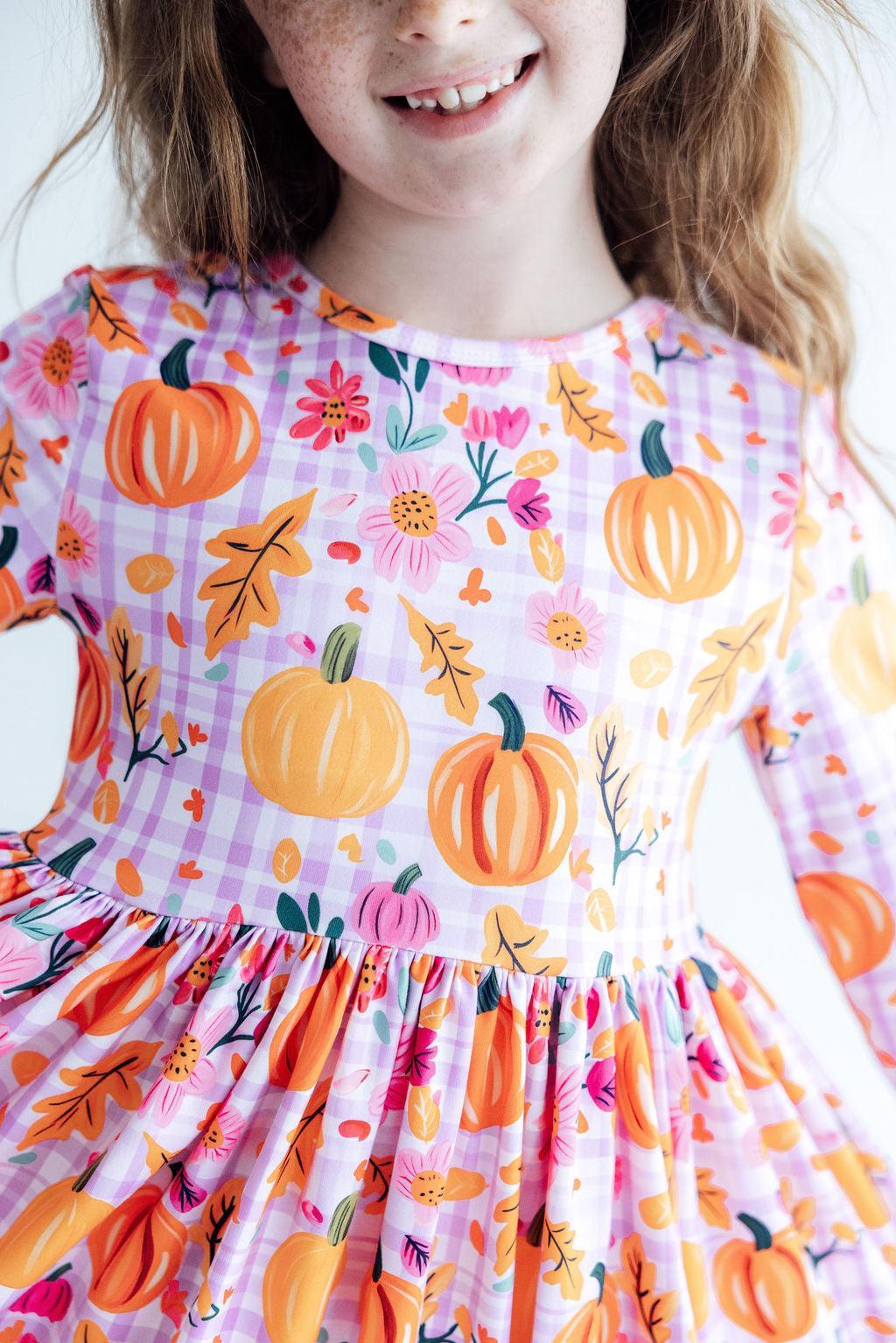 Pumpkin Party 3/4 Sleeve Pocket Twirl Dress