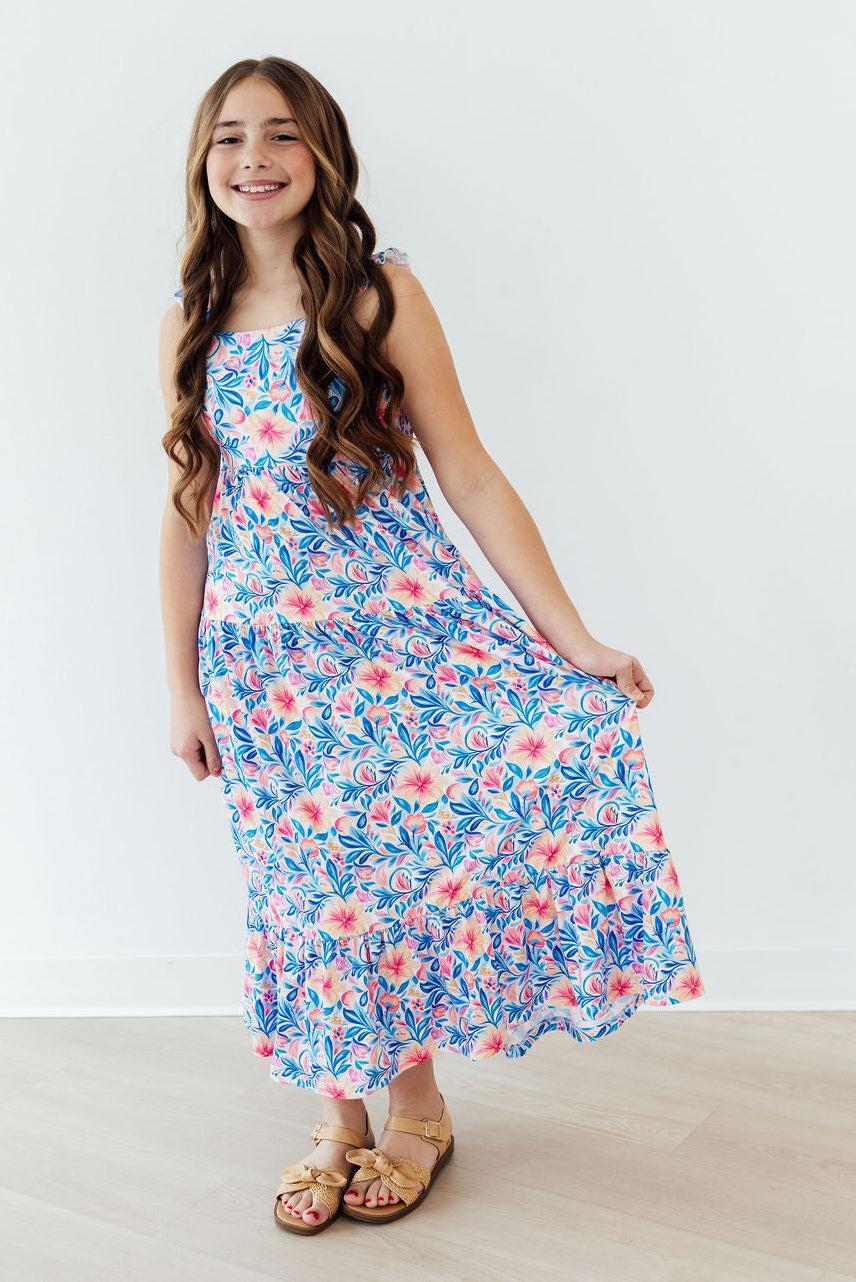 SALE Watercolor Floral Ruffle Maxi Dress