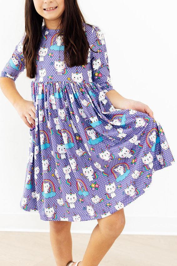 Turquoise Twilight 3/4 Sleeve Pocket Twirl Dress