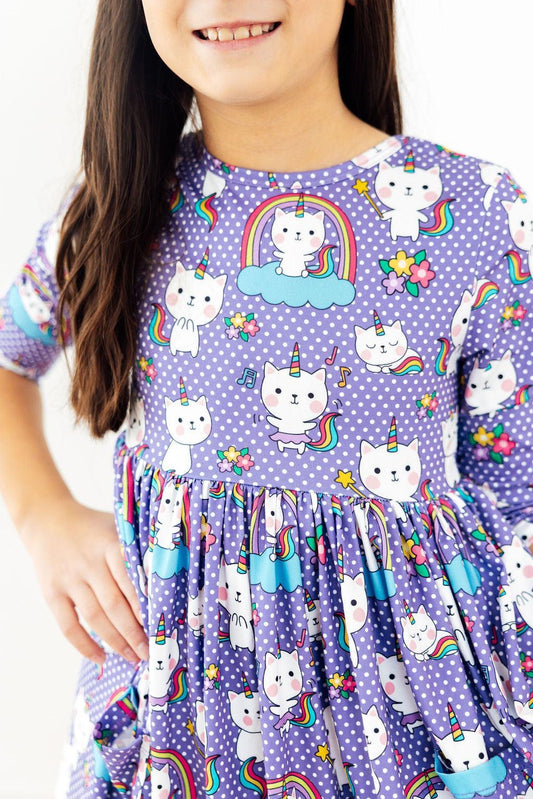 Turquoise Twilight 3/4 Sleeve Pocket Twirl Dress