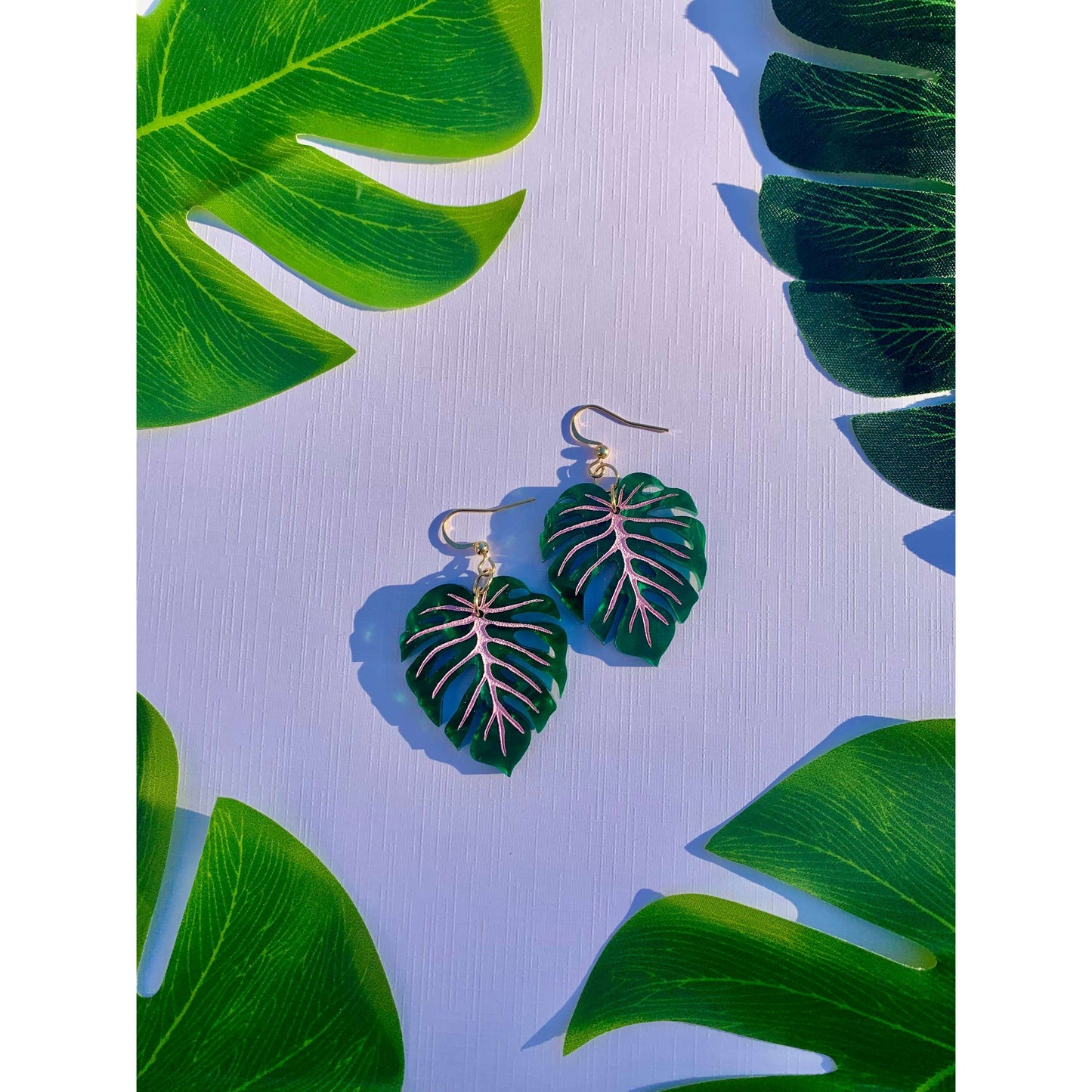 Mini Monstera Leaf Acrylic Earrings