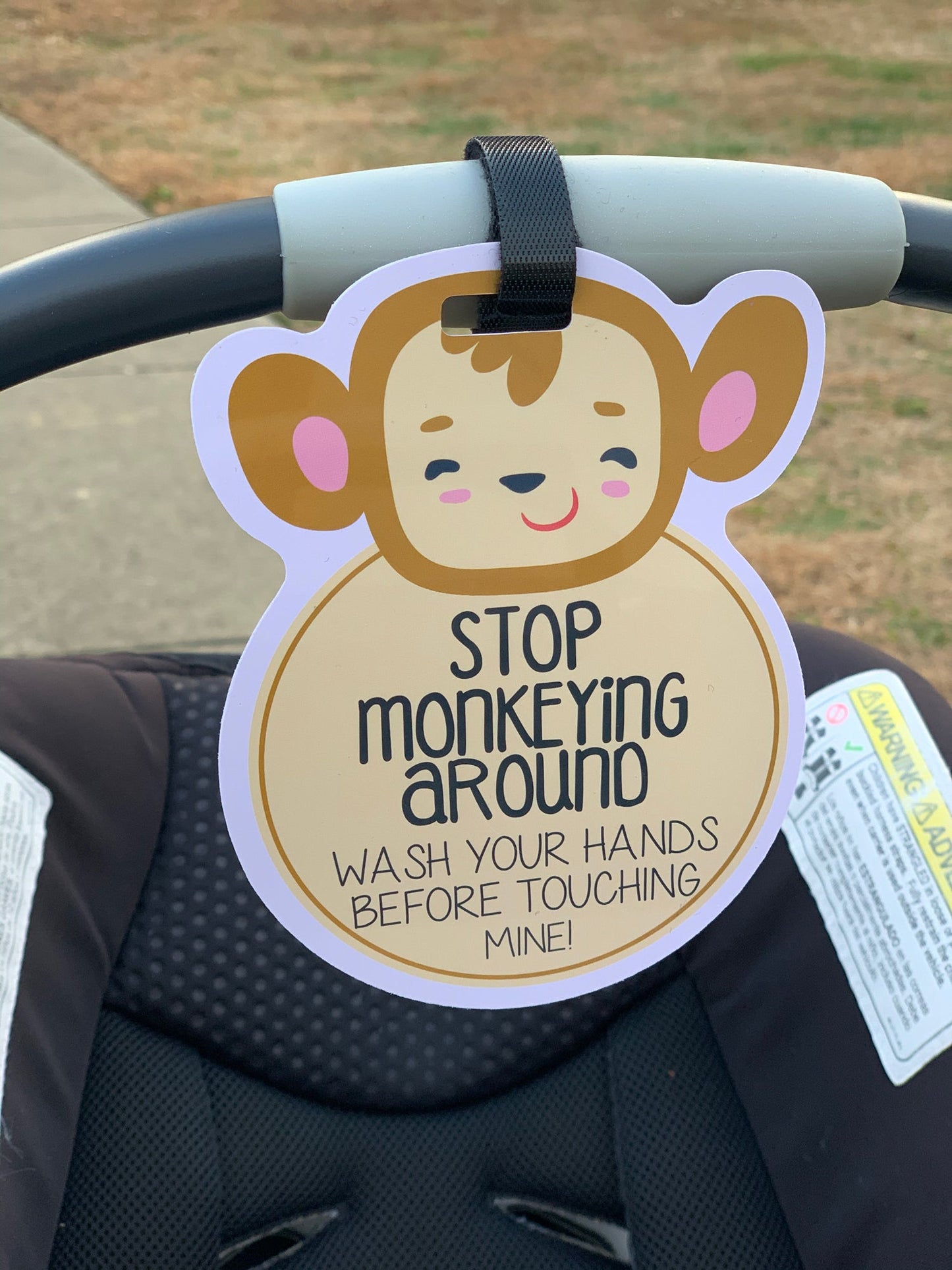 Monkey Wash Your Hands No Touching Newborn Baby Car Seat Sign Tag