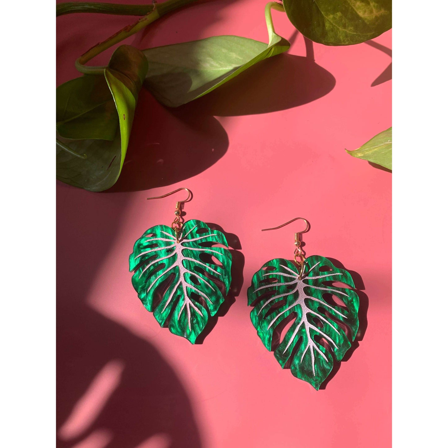 Monstera Leaf Acrylic Statement Earrings