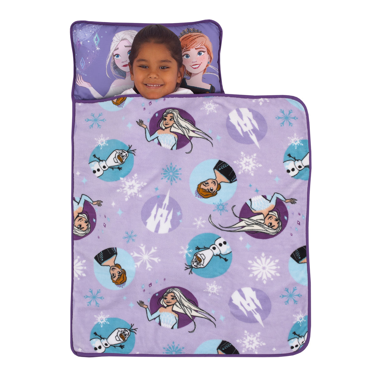 Disney Frozen Winter Cheer Lavender, Aqua, Green and White, Anna, Elsa and Olaf Toddler Nap Mat