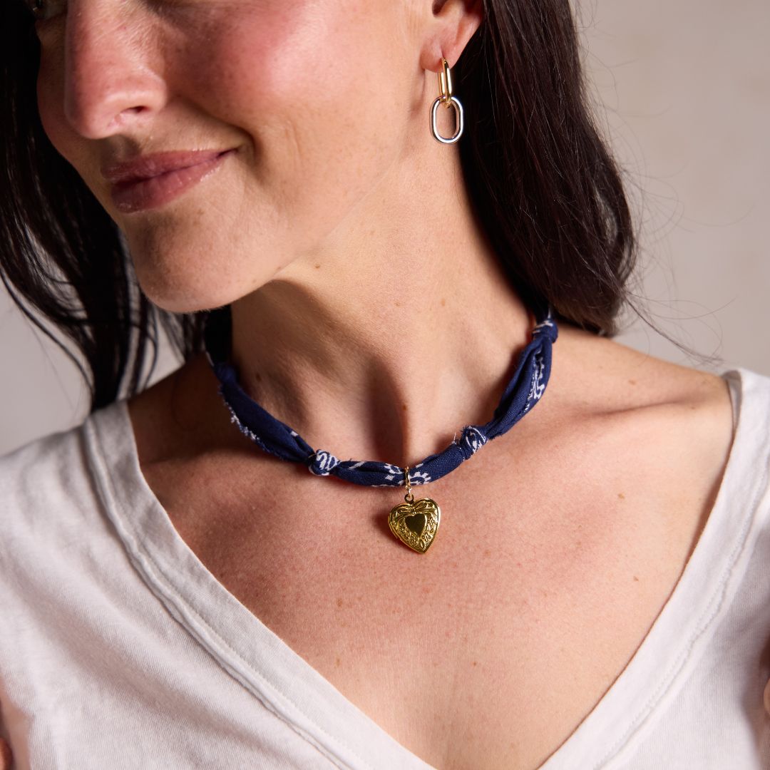 Navy Bandana Charm Necklace