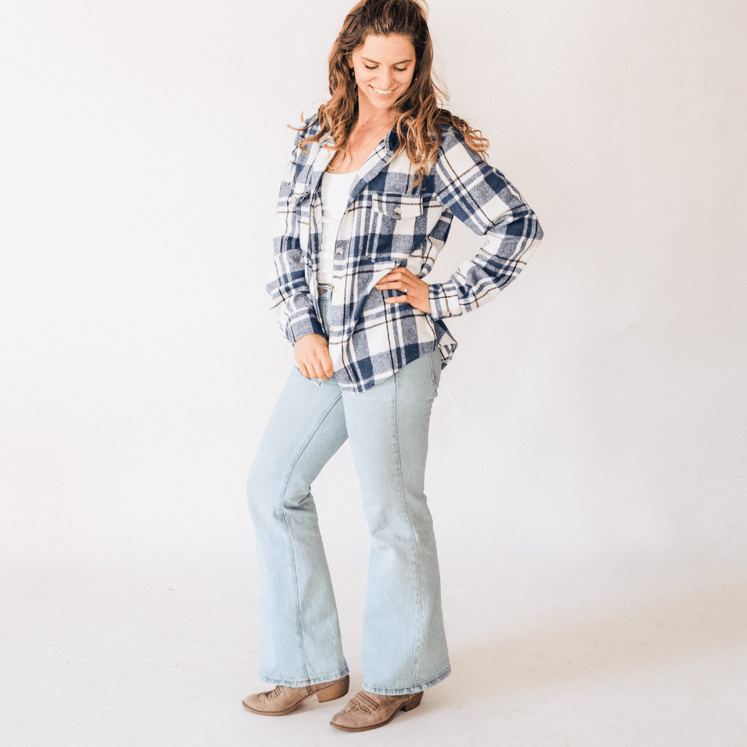 Navy Plaid Flannel - Hooded Adult