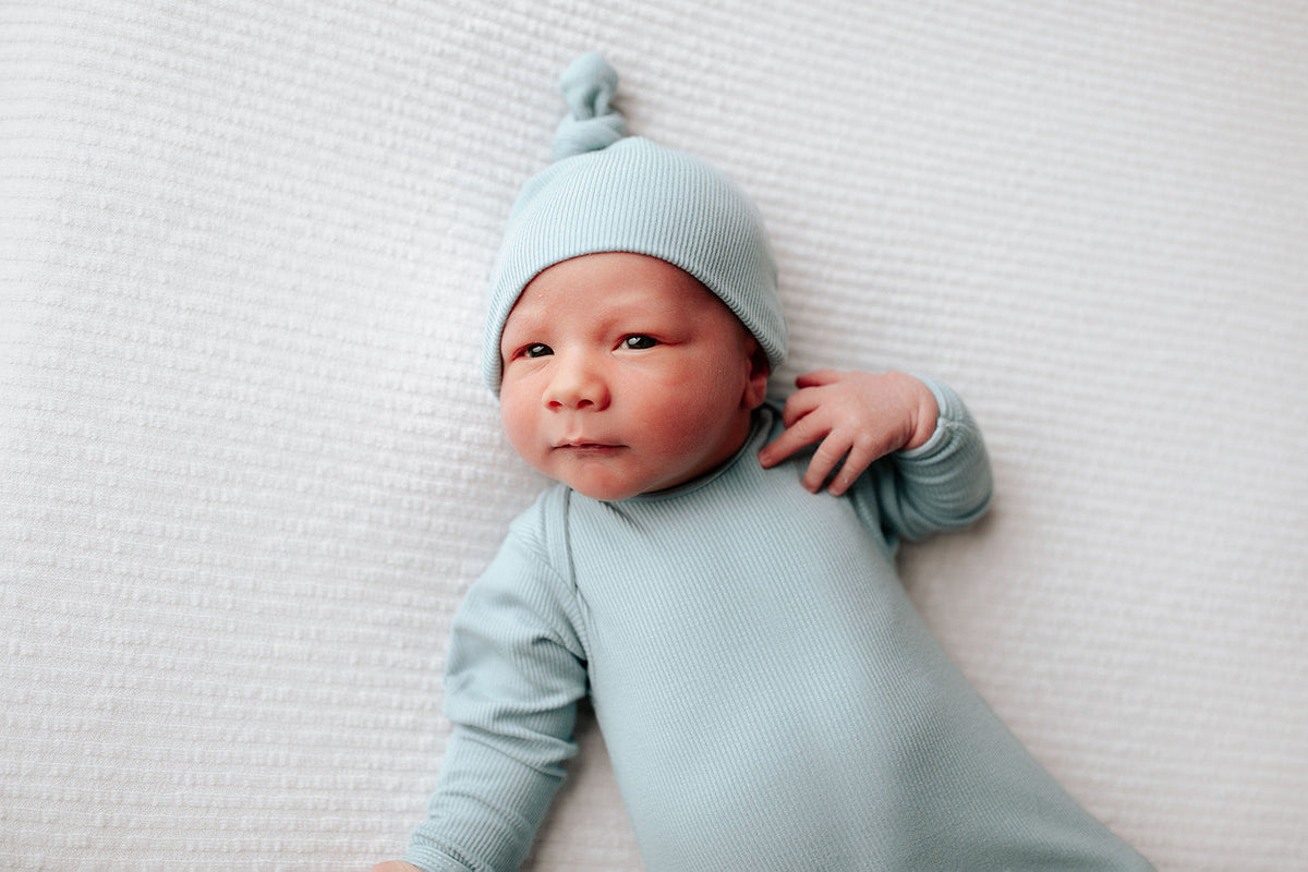 Blue Bird Ribbed Knotted Newborn Gown