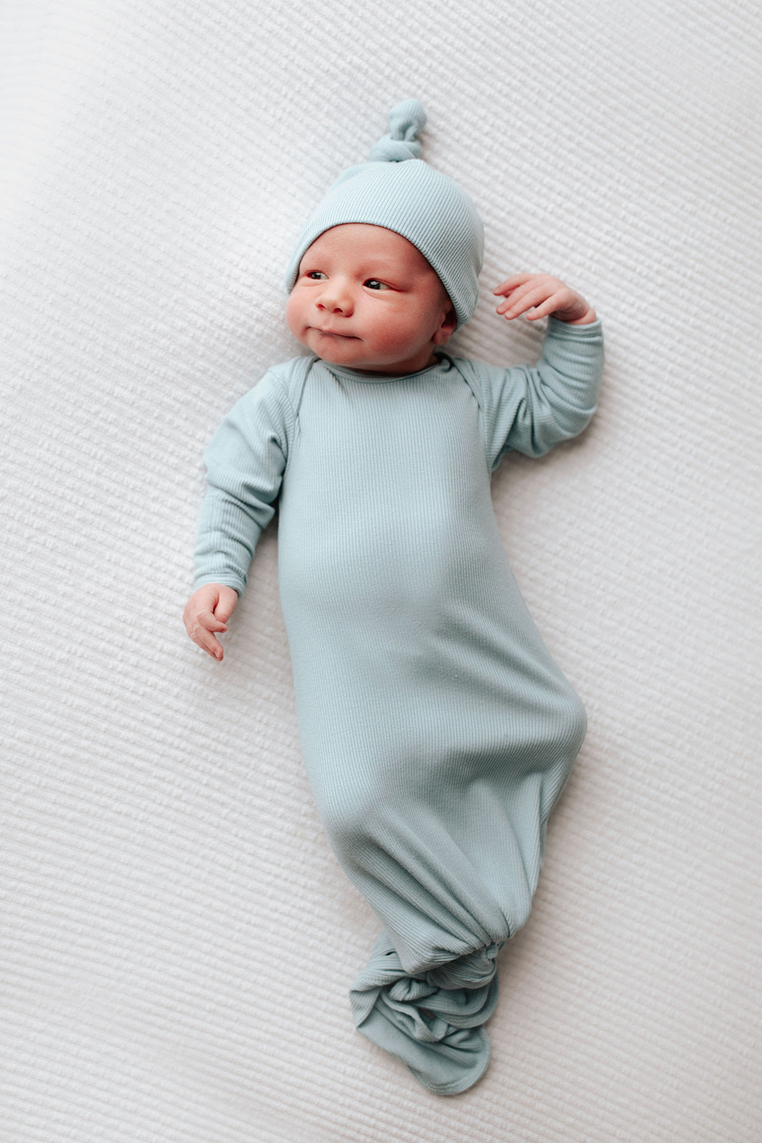 Blue Bird Ribbed Knotted Newborn Gown