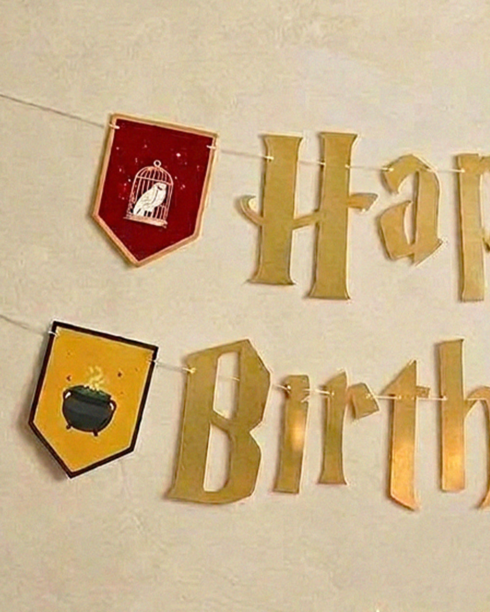 Wizard Birthday Banner - gold foil + colored pendants