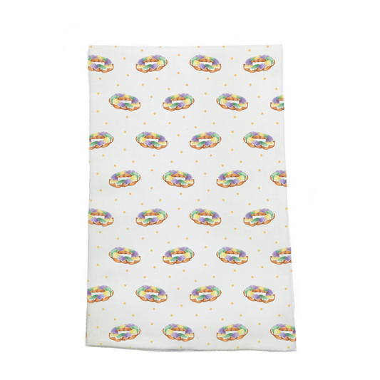 King Cake Pattern Organic Cotton Mardi Gras Kitchen Towel