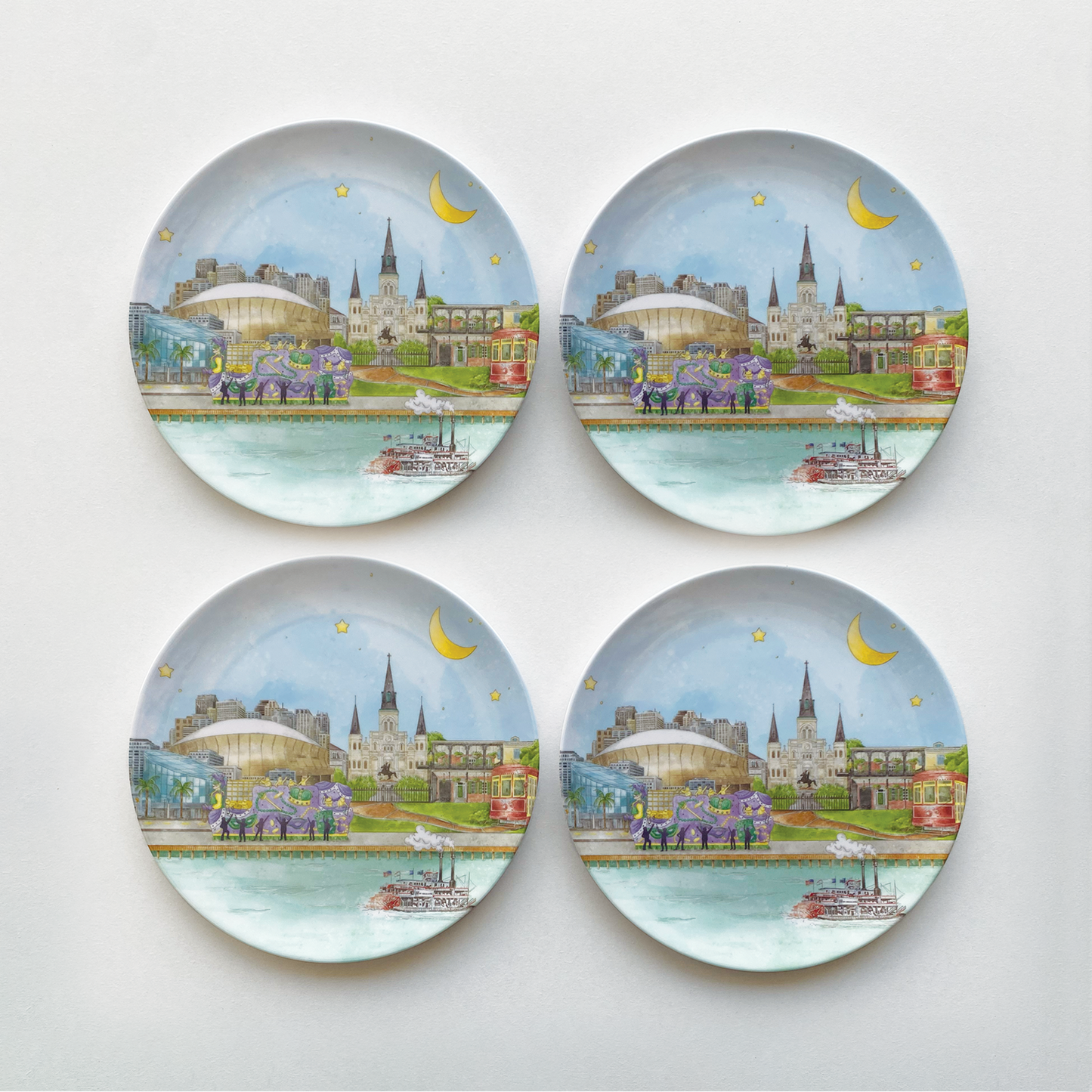 New Orleans Skyline Melamine Dessert Plates