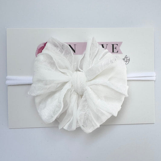 Skinny Mini Ruffled Headband- Off White