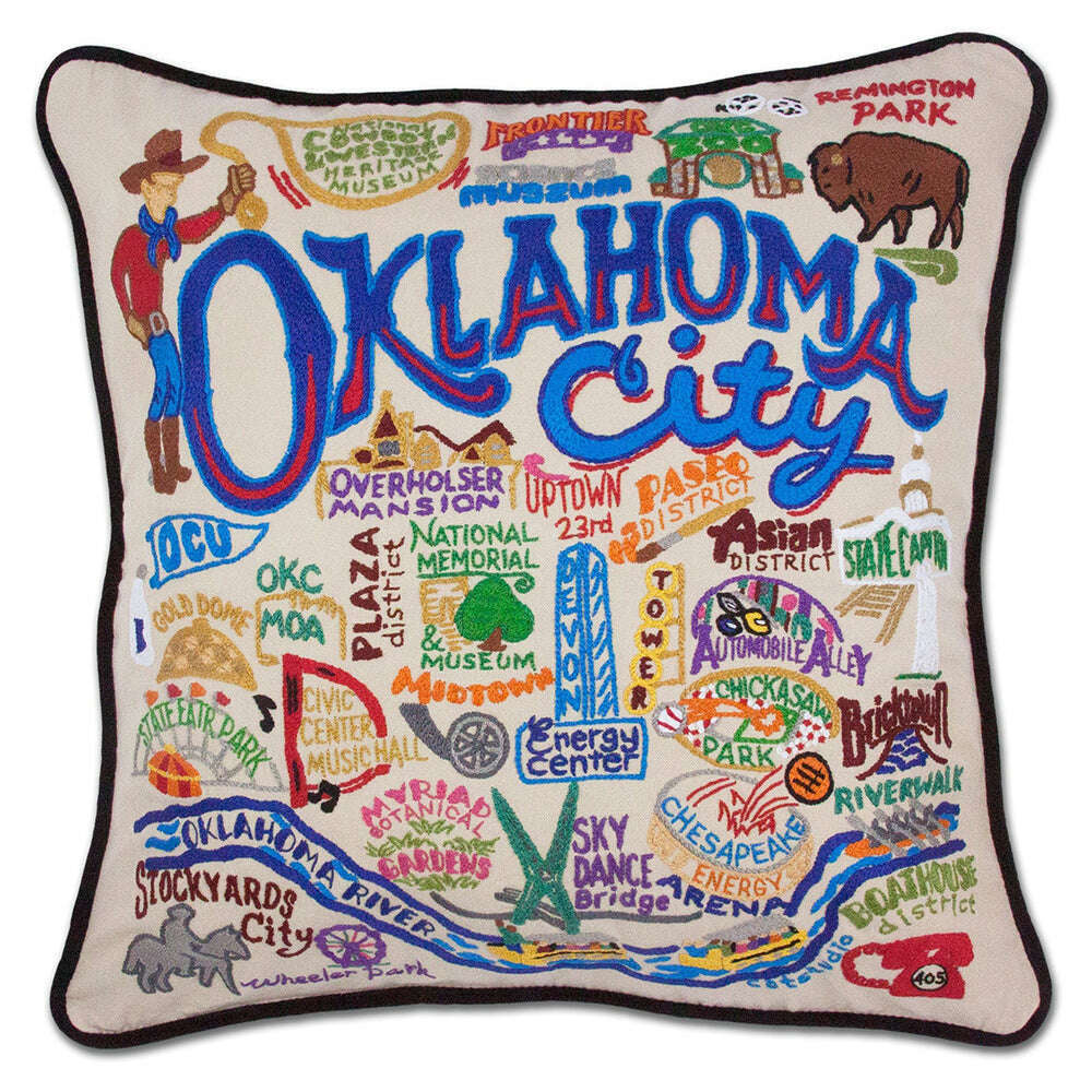 Oklahoma City Hand-Embroidered Pillow