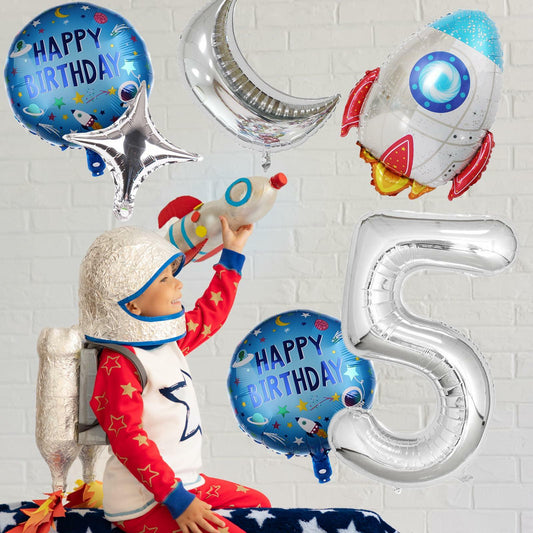 HXOUSE 6Pcs Extra Large Space Balloon Set Rocket Moon Planet 40" No.5