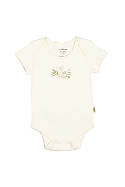 Ecru Bunny Short Sleeve Bodysuit 100% Organic Cotton