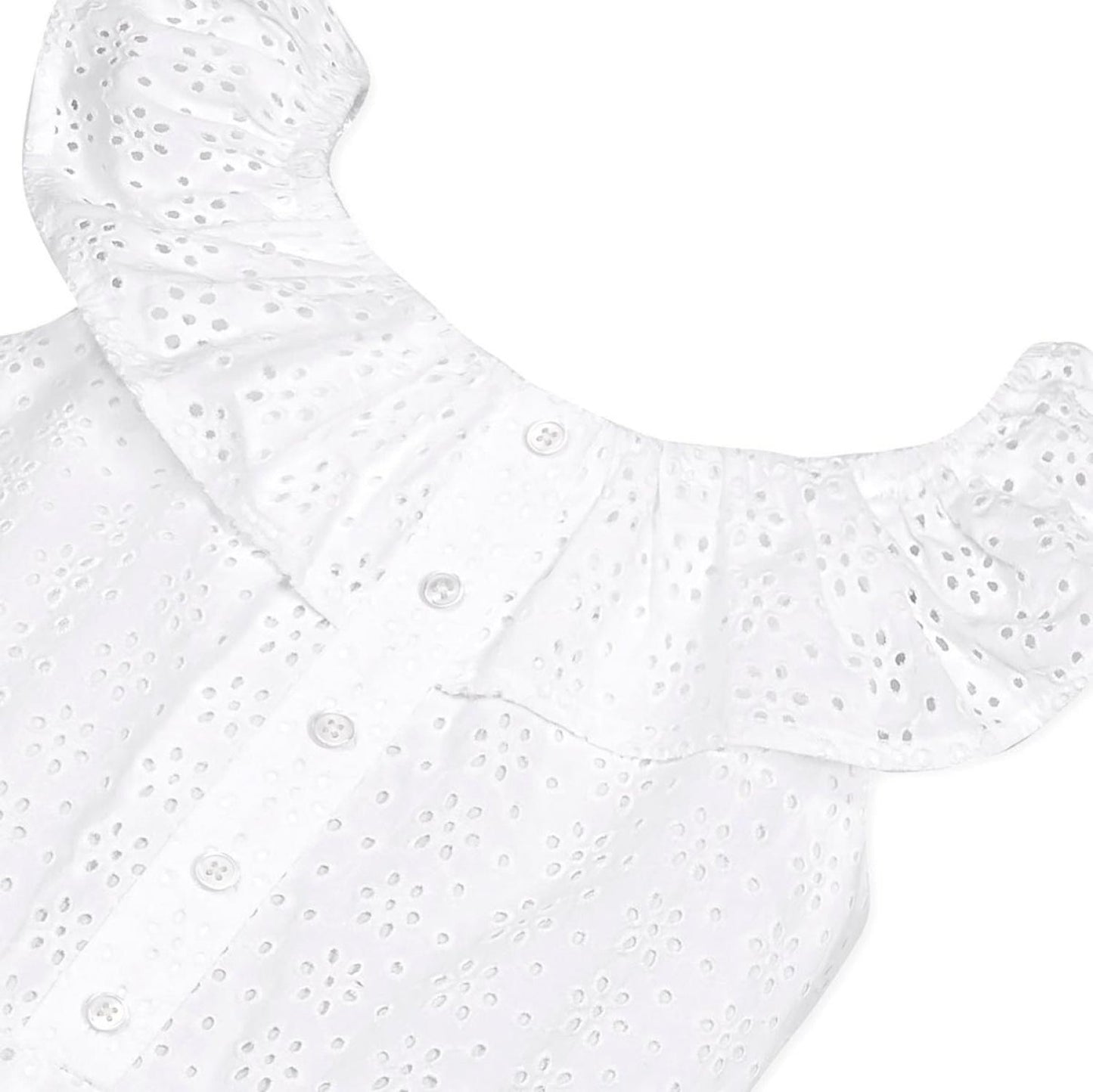 Organic Eyelet Ruffle Romper - White Eyelet