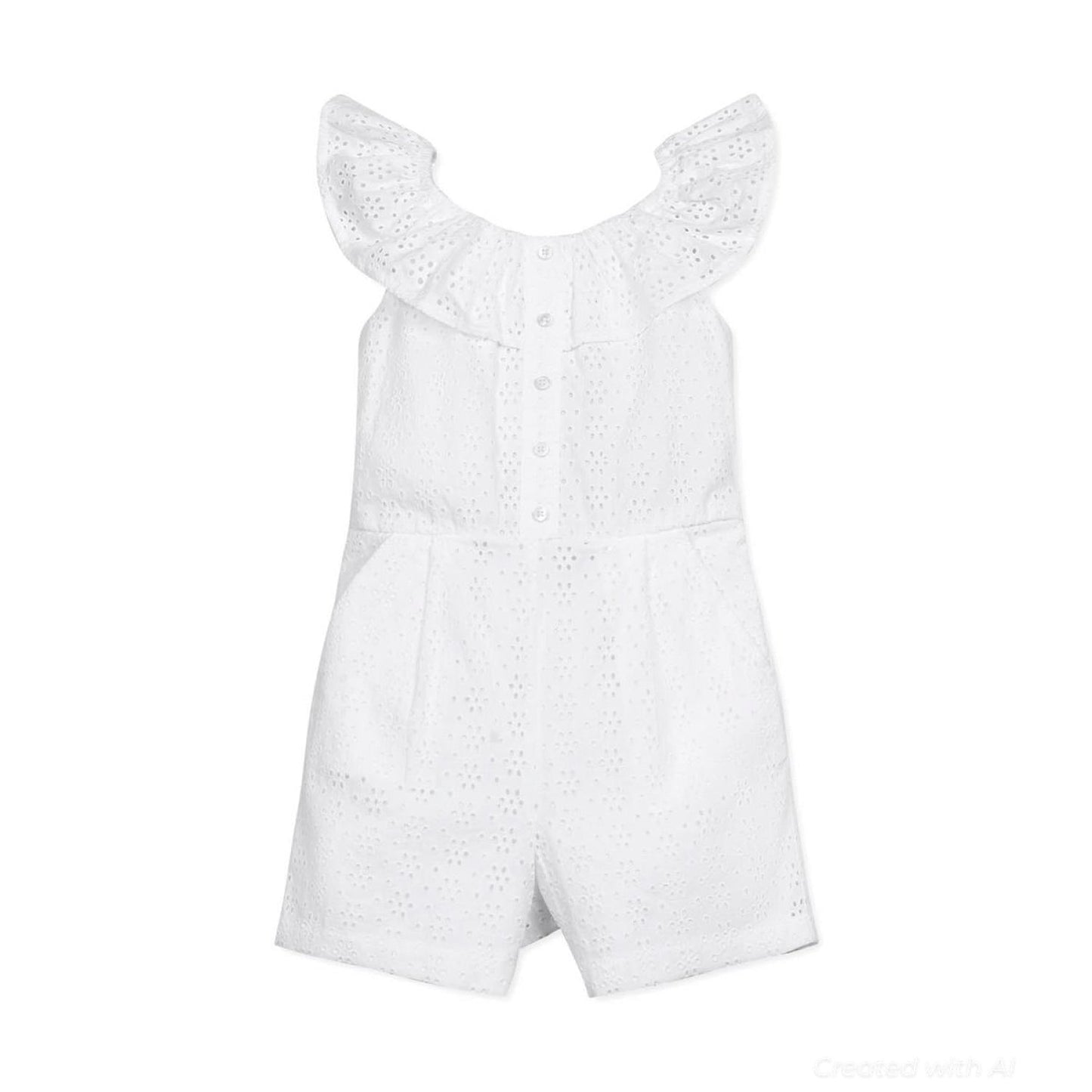 Organic Eyelet Ruffle Romper - White Eyelet