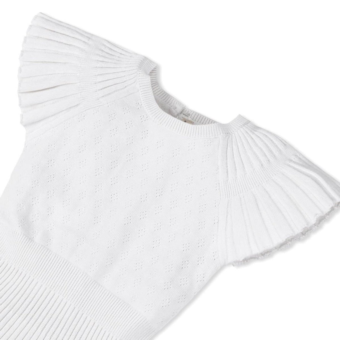 Organic Flutter Sleeve Sweater Dress - White Diamond Pointelle